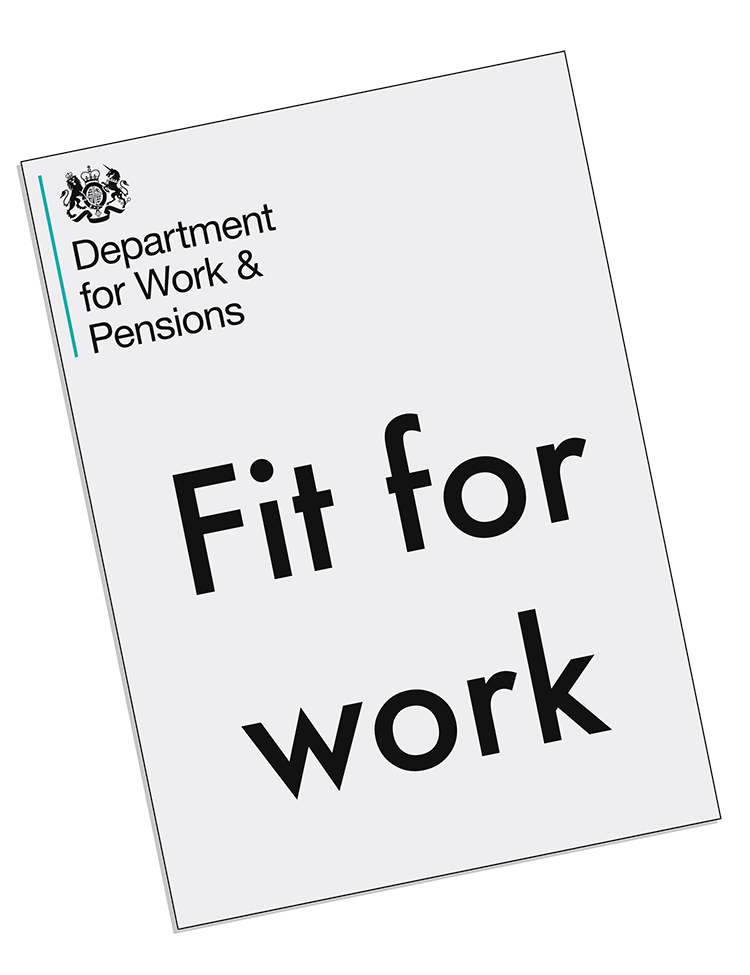 A drawing of a document that says “Fit to work”.
